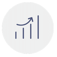 A simple upward trending bar graph with an arrow, symbolizing growth or increasing progress.